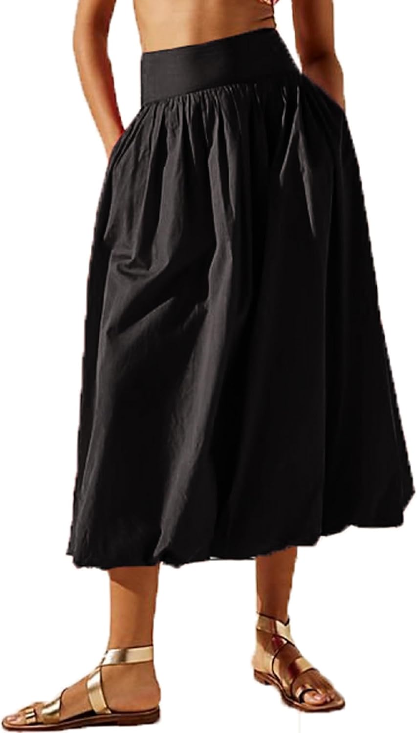 Women's Bubble Long Skirt - Y2K Flowy Swing A-Line Maxi Skirt With Ruffle Hem