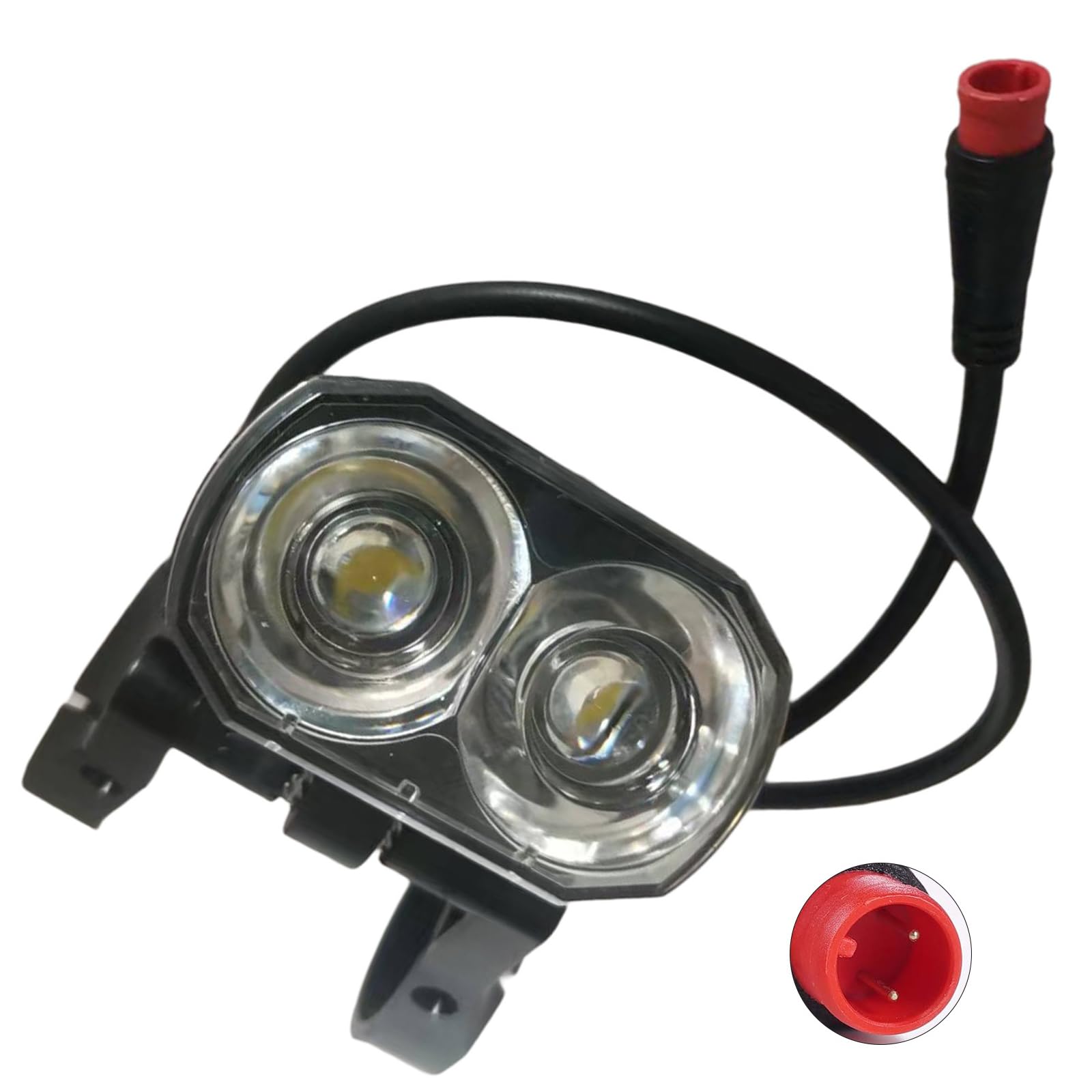 Photo 1 of Electric Bike Headlight,2 Pin Male Waterproof Connector Ebike Led Front Light, Suitable for 24V 36V 48V 60V Battery Controller with 17.5 in Wire for E-Scooter