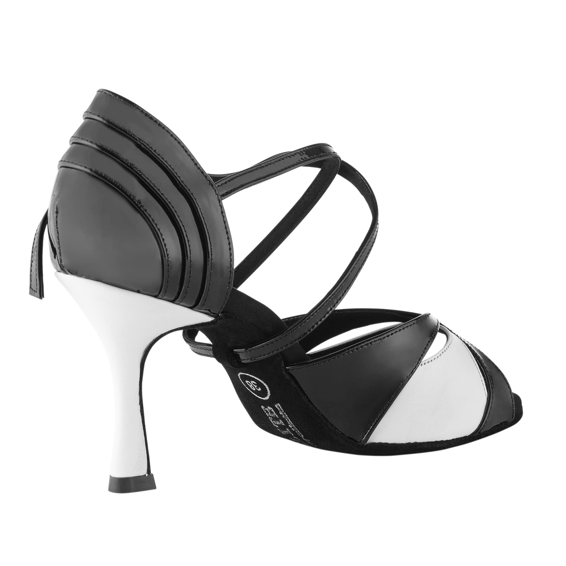 Rummos Donne Scarpe da Ballo Elite Paloma 035/004 - Pelle/Pelle Verniciata Noir/Bianco - Larghezza Normale - 7 cm 70R Flare Tacco - Made in Portugal