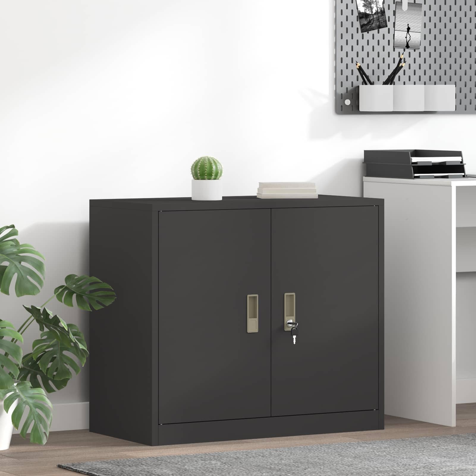Gecheer Armadio per Ufficio, Ante con Serratura, 80 x 40 x 70 cm, Acciaio Verniciato a Polvere, Mobile per Archiviazione Organizzata for Uffici e Spazi Lavoro