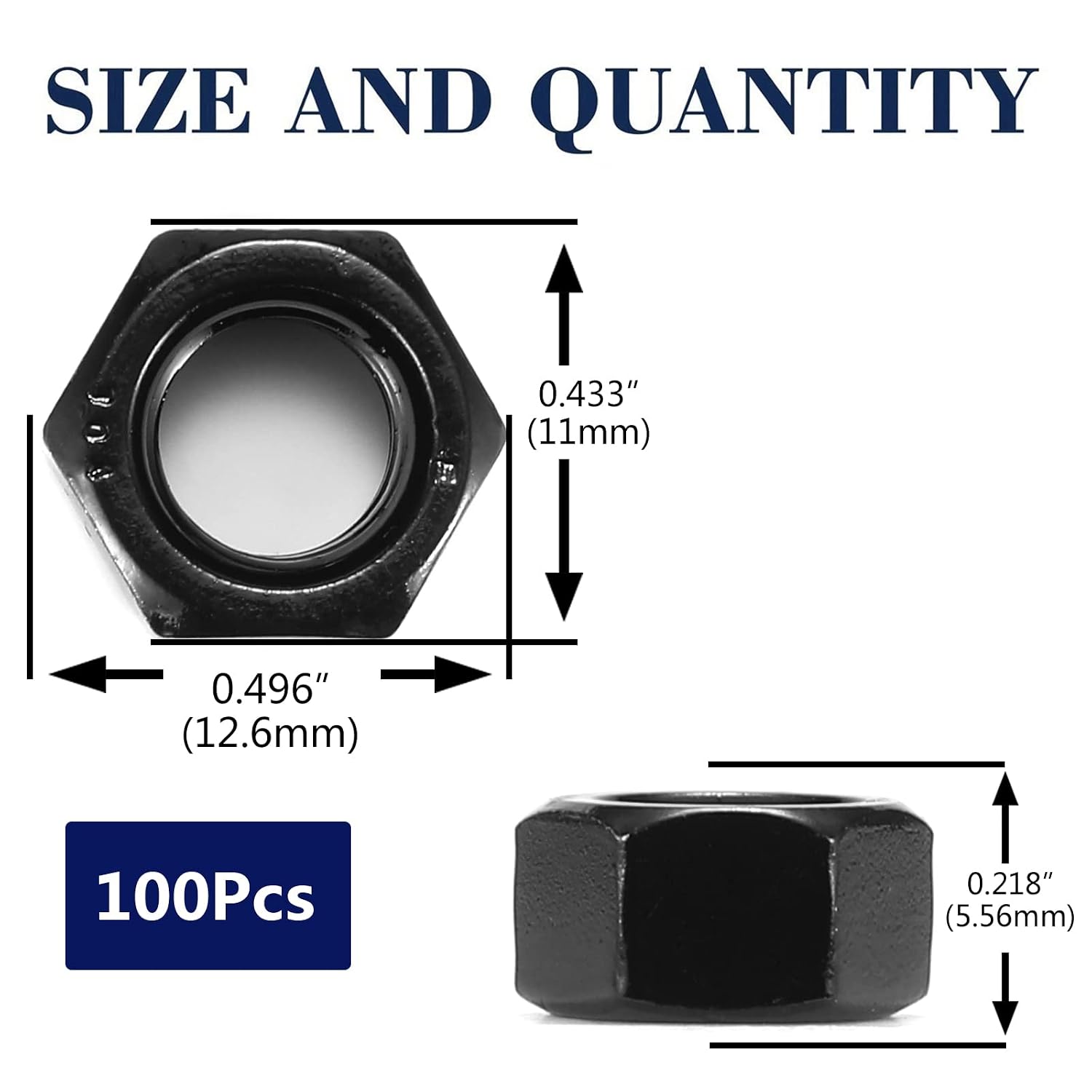 1/4-20 Hex Nuts 100Pcs 304 Stainless Steel 18-8, Full Thread, Hex Drive, Bright Finish, Black Oxide by SG TZH image 2