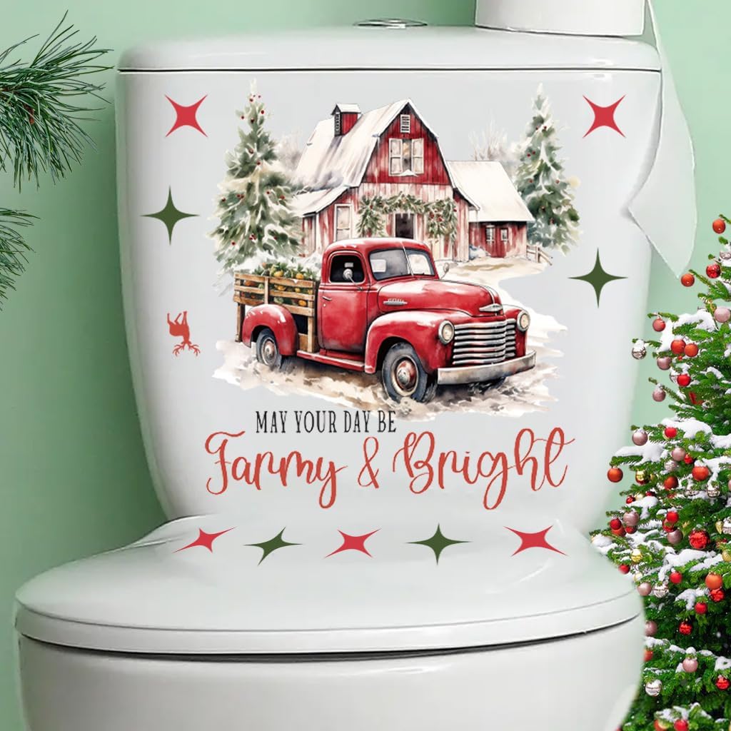 3 Sheets Christmas Toilet Stickers Toilet Seat Lid Cover Decals Christmas Tree Colorful Self-Adhesive Waterproof Removable Decal Stickers for Xmas Home Party Bathroom Wall Decoration
