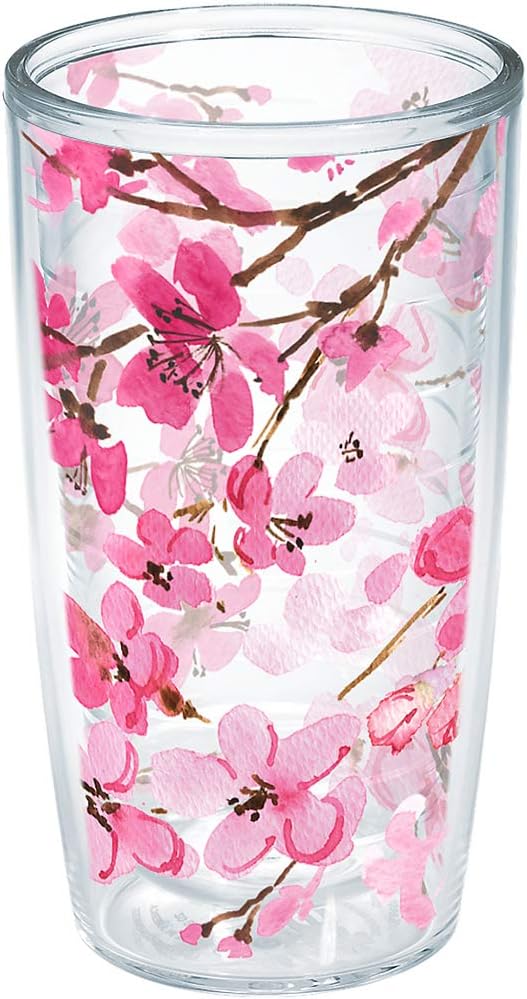 Tervis Sakura Japanese Cherry Blossom Made in USA Double Walled Insulated Tumbler Cup Keeps Drinks Cold & Hot, 16oz, Classic - Unlidded