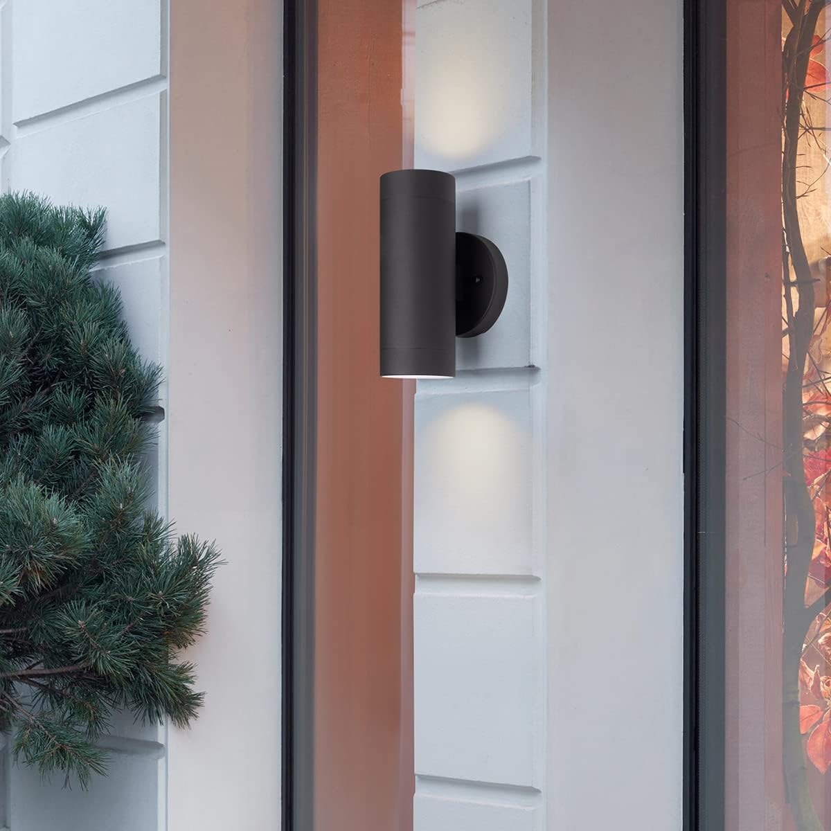 mirrea 8" Modern Outdoor Porch Wall Light with 5W LED GU10 Replaceable Bulbs in Matte Black Aluminum Cylinder Up and Down Outside Sconce Pack of 2