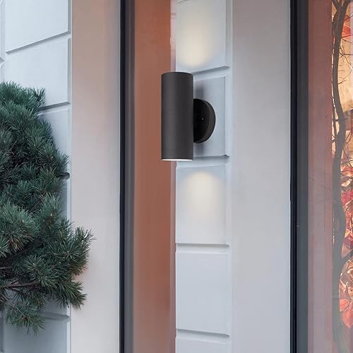 Miniatura 4 de mirrea Lámpara de pared moderna de 8 pulgadas para porche al aire libre con bombillas LED GU10 reemplazables de 5 W en aluminio negro mate, aplique