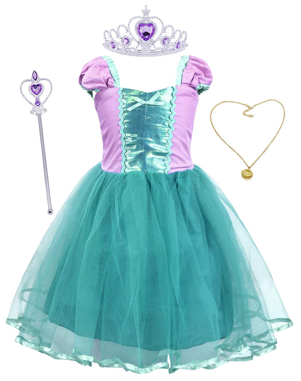Berich Kids Mermaid Costume Princess Costumes for Girls Halloween Outfit Christmas Gifts World Book Day Dressing up Mermaid Dress for Girls 4-5 Years(Green,130)