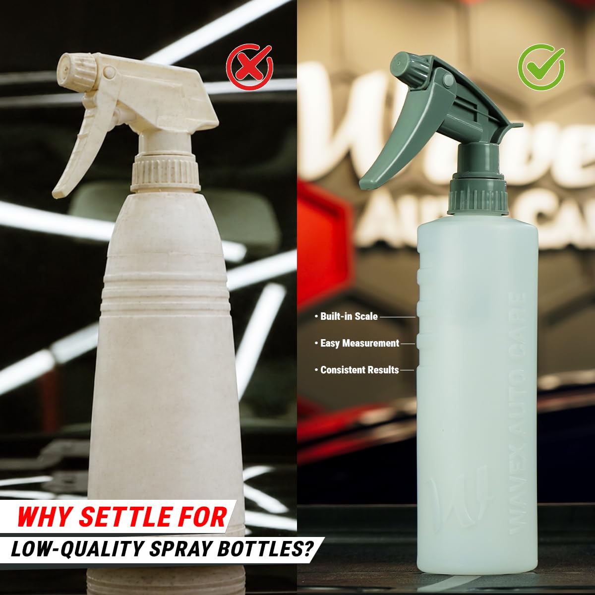 WaveX Empty Spray Bottle 500ml Heavy Duty (Set of 2) | HDPE Chemical Resistant Bottle with Strong Trigger Sprayer | Dilution Scale Engraved | Ideal for Car Detailing, Cleaning & Chemicals 2