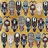 ReWallpaper Vintage Gold Peel and Stick Wallpaper Removable Dark African Wallpaper Tribal Mask 17.5in X 10ft Renter Friendly Wall Paper Peel and Stick Contact Paper for Walls Bathroom Bedroom Dorm