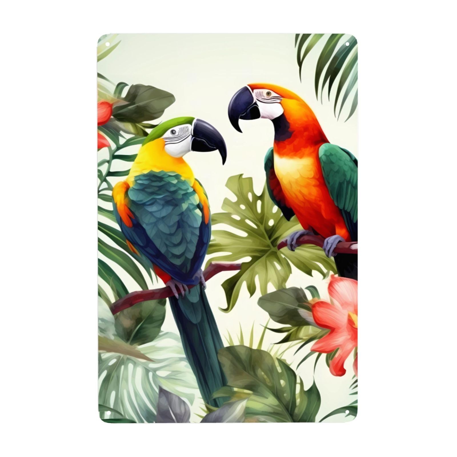 Vintage Metal Tin Signs Retro Garage Signs Stylish Wall Art Plaques for Home Decor Unique Poster 8x12 Inch Toucans Parrot palm tree leaves Metal Sign Outdoor Wall Decorations Gifts