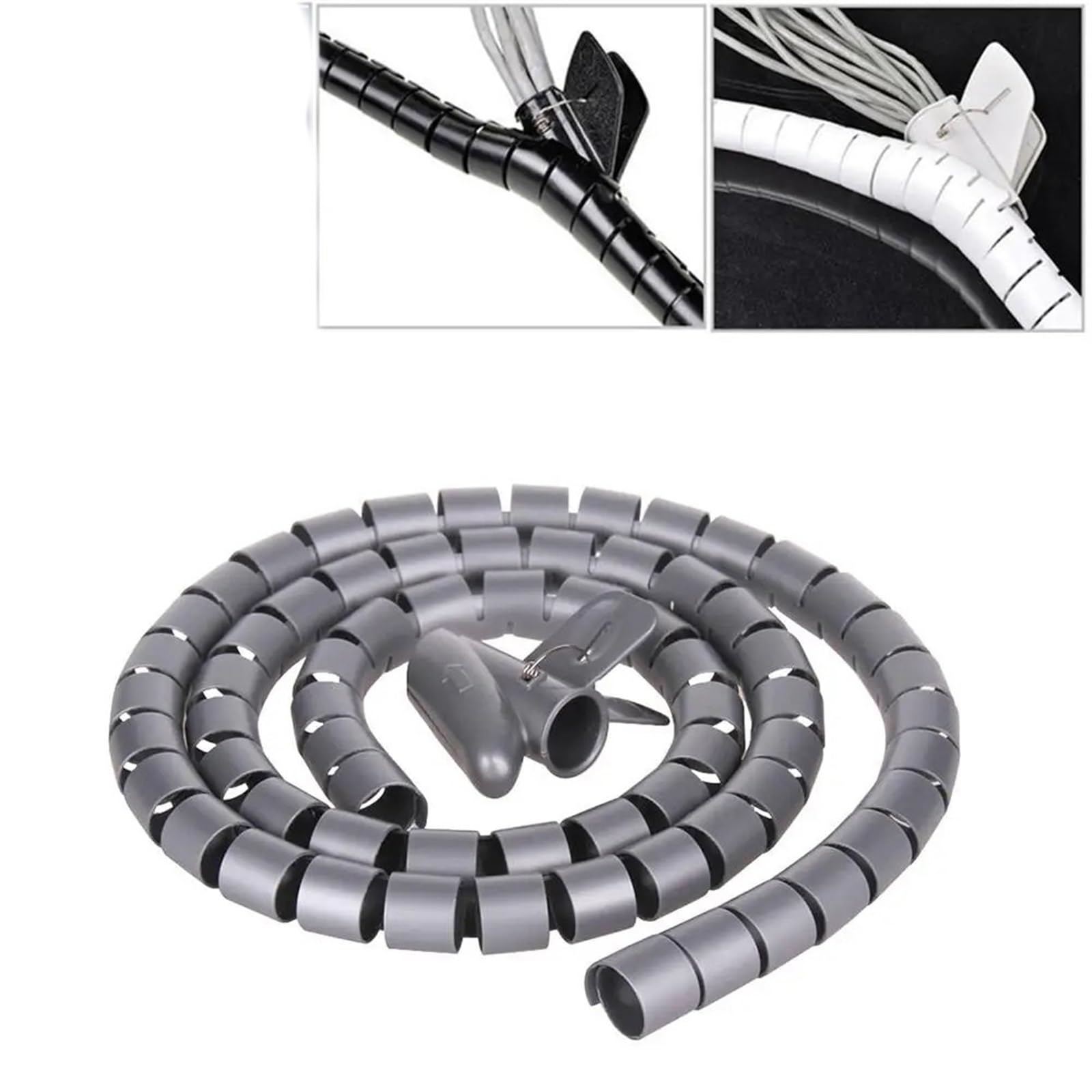 Avvolgicavo a Spirale in plastica | Gestione cavi multicolore, ID 22 mm, 1-10 m: organizza i cavi(White,10 Meters)