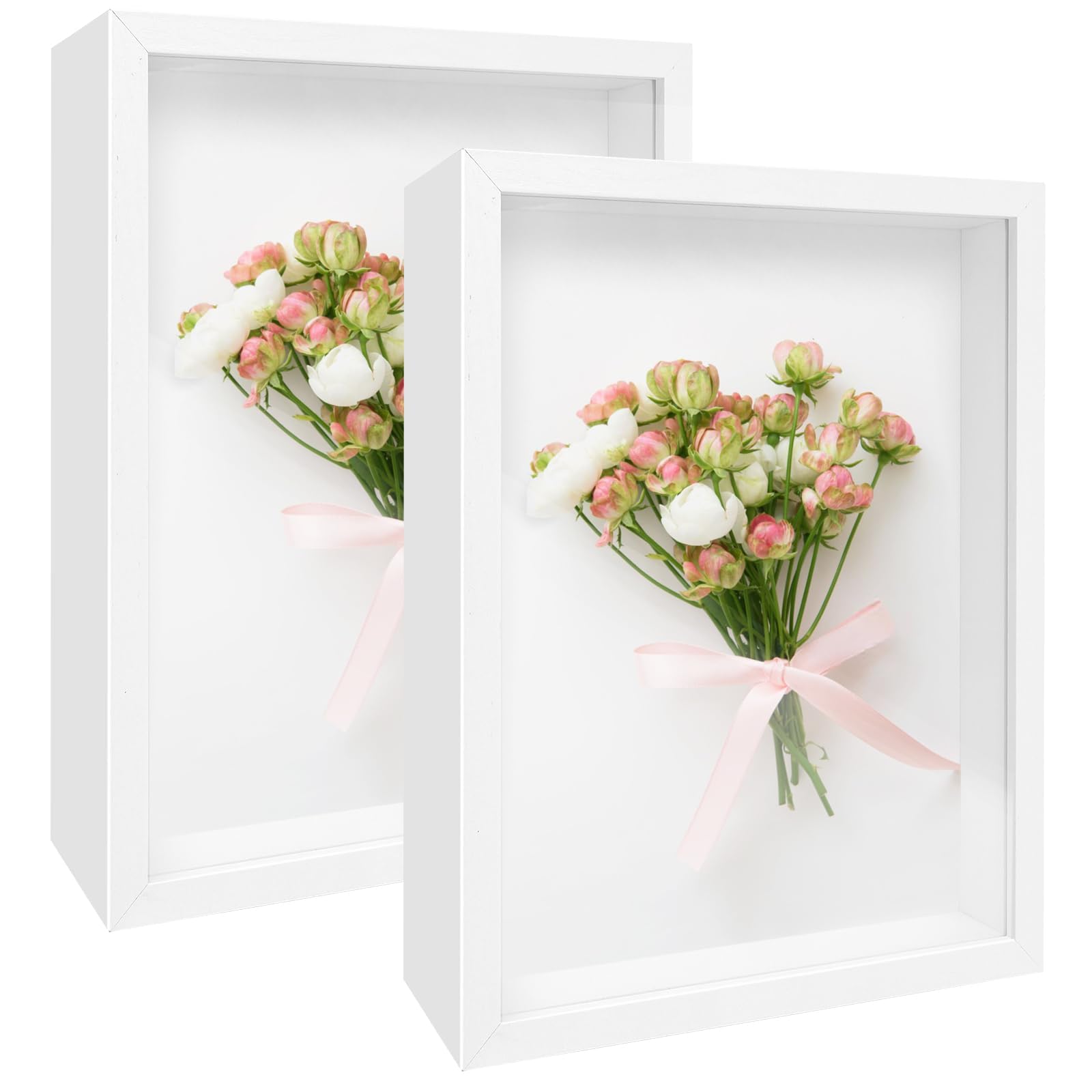 Photo 1 of 2 Pack Shadow Box Frame 8.5"x 11" Wood Deep Shadow Boxes Display Cases, Dried Flowers, Photos, Handicrafts Picture Frames for Wall Hanging Tabletop (White, 8.5"x 11")
