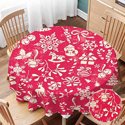 Aoyego Christmas Background Round Tablecloth 60 Inch Tablecloth Snowman Reindeer Bell Berry Background Table Cloth For Dining Tables, Parties, Wedding And Banquet Decoration #TOP26