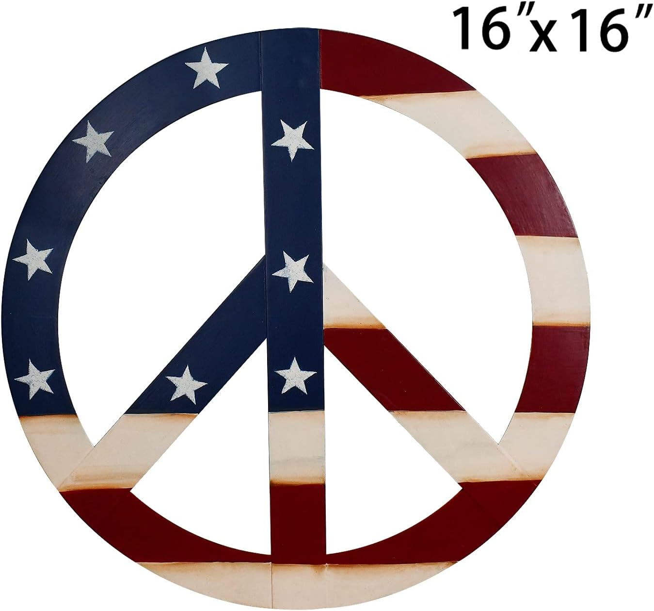 Patriotic Metal Peace Sign Wall Decor Outdoor Rustic Wall Hanging Ornament Decorative Metal Hanging Star and Stripes Peace Sign Wall Art Home Decor 4th of July Memorial Day Decorations Outside (M)