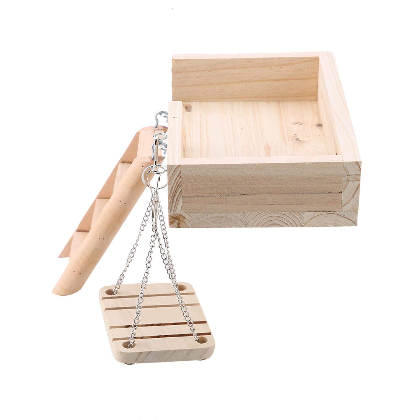 Escala para Animales de compañía Juguetes para pájaros Escalera de rampa para hámster de Madera de 3 Piezas, Perchas de Jaula para pájaros Cuadrados, Plataforma de Soporte de Madera, para Ardilla de