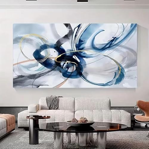 LTjiajuypd Modern Abstract Blue White Canvas Prints Poster Wall Art For Bedroom, Office Home Interior Decoration(80X160cm)