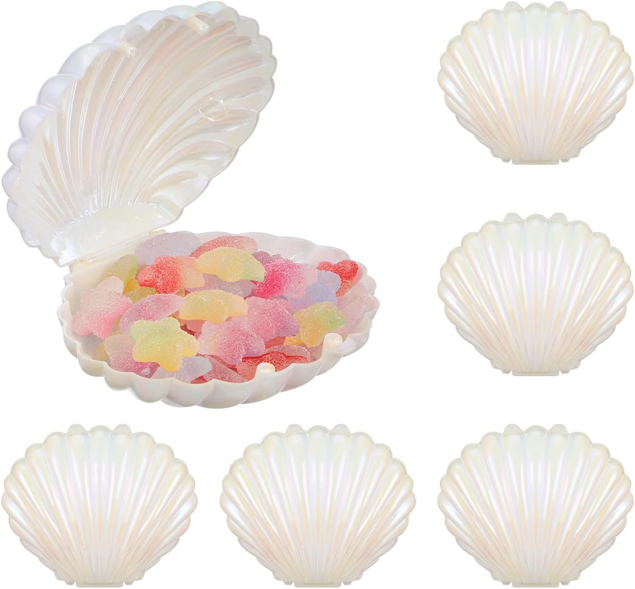 Angoily 30-Pack Seashell Candy Boxes Plastic Sea Shell Favor Containers 3.58 X 3.03 X 1.77 in Mini Storage Cases for Candy Jewelry Party Wedding Bridal Shower Christmas