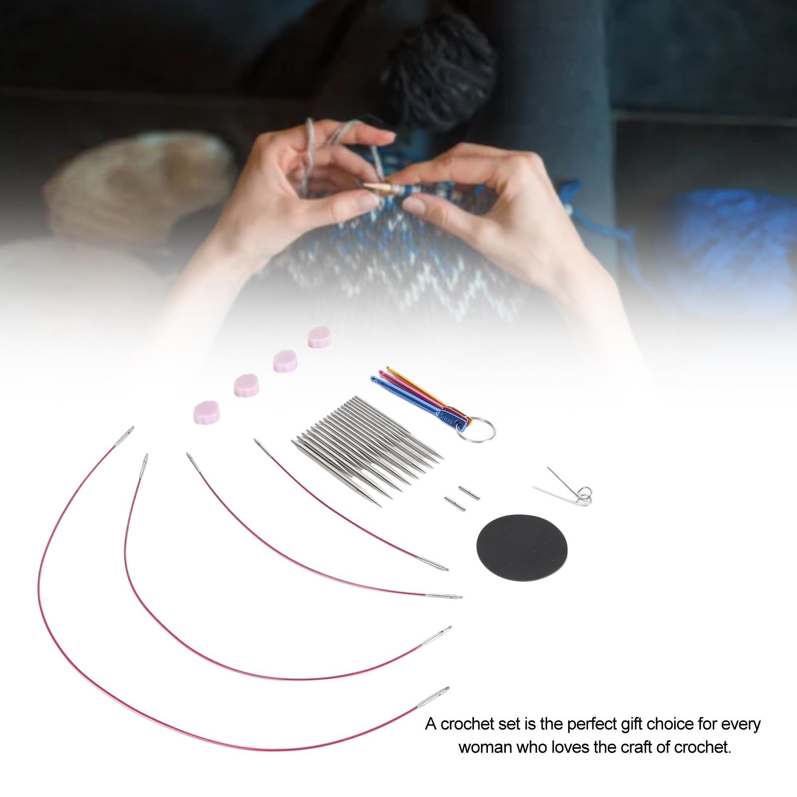 Juego de Agujas de Tejer Circulares, Agujas de Tejer de Acero Inoxidable, Aguja de Tejer Redonda con Estuche para Tejer a Mano con Accesorios de Tejer(2,2 Mm-4,5 mm)