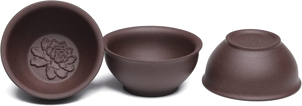 3 PCS Zisha Gongfu Teacup,2.2 Oz Chinese Yixing Purple Clay Tea Cup for Brew Kung Fu Tea,Used with the Teapot