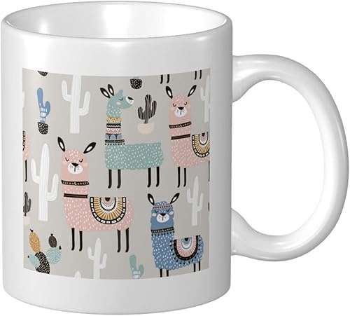 BAFAFA Llama Cactus Printed Ceramic Mug Coffee Cup with Handle Porcelain Tea Mug Coffee Cocoa Milk Tea Cups for Kitchen Office Home