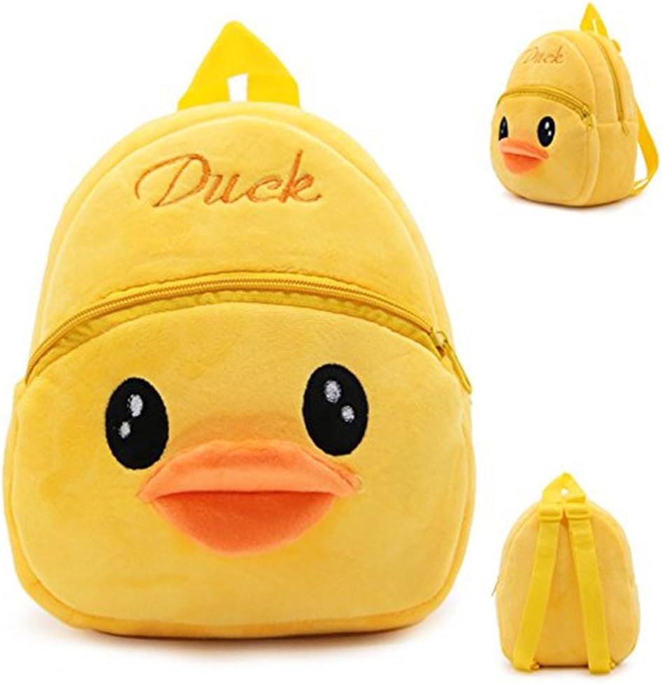 Baby Soft Plush small Backpack, Primary School Nursery School Bag Cartoon Mini-Backpack 3D Animal/Fruit Toy Cute Great Gift Canard Jaune