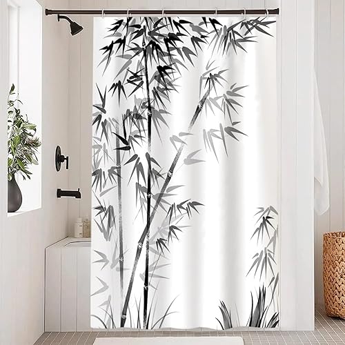 Miniatura 56 de Cortina de ducha verde salvia con eucalipto, cortina de ducha de tela impermeable con hojas de planta de primavera, cortina de ducha acuarela verde