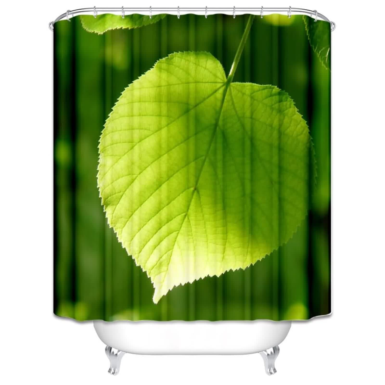 Rideau douche tissu imperméable bain feuille verte 200x180cm