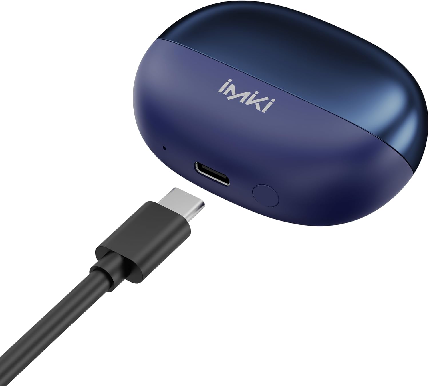 IMIKI T14 BLUE charging case with USB-C cable connected