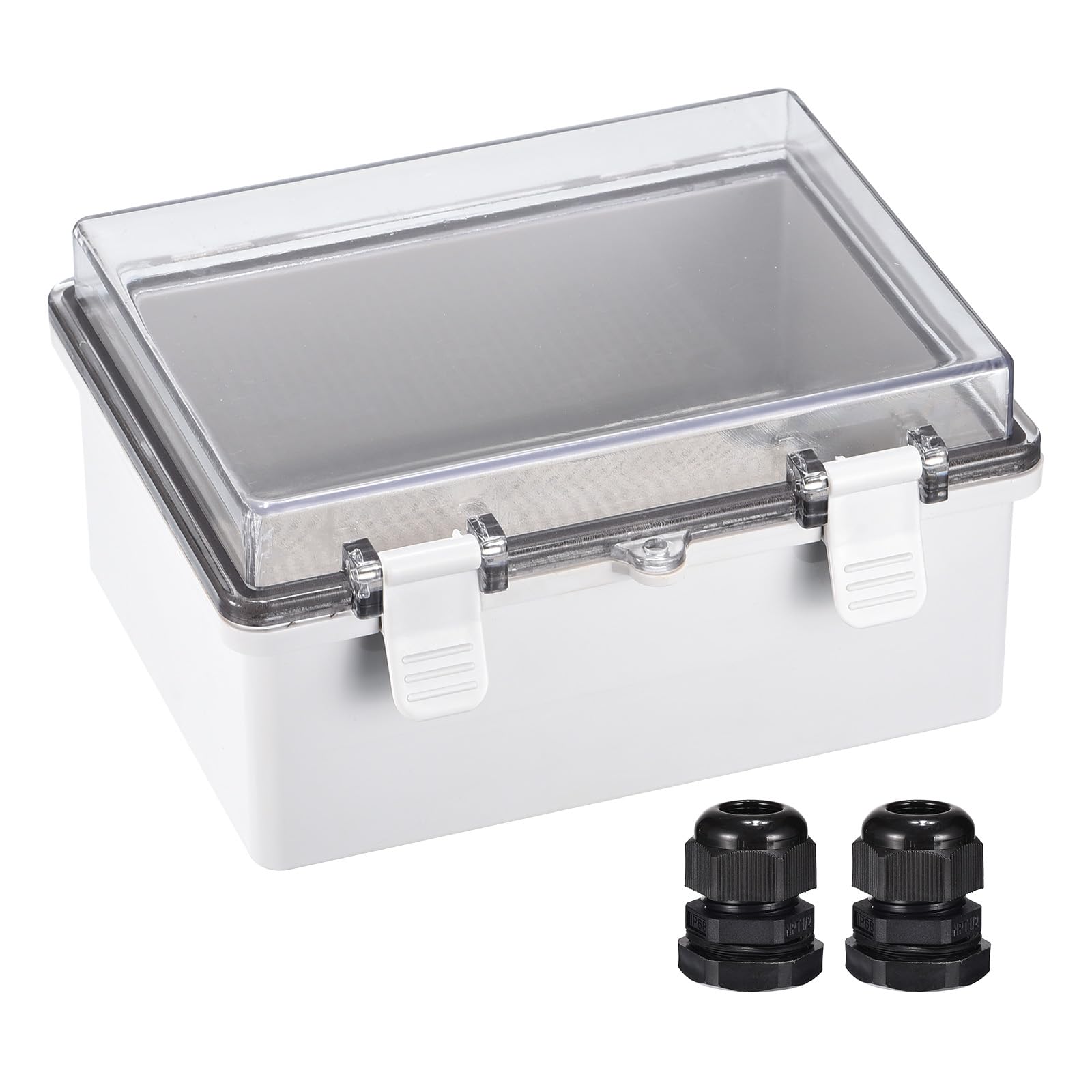 sourcing map Scatola di derivazione elettrica IP67 impermeabile in plastica ABS con coperchio incernierato, piastra di montaggio, staffe da parete, pressacavi 21,9 x 17,9 x 10,9 cm