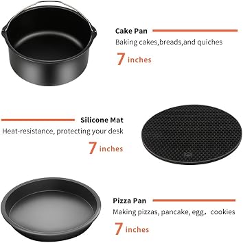 Air Fryer Accessories 9PCS for Gowise Gourmia Cozyna Ninja Air Fryer, Fit all 3.7QT - 5.8QT Power Deep Hot Air Fryer with 7 Inch Cake Barrel, Pizza Pan, Cupcake Pan, Oven Mitts, Skewer Rack,