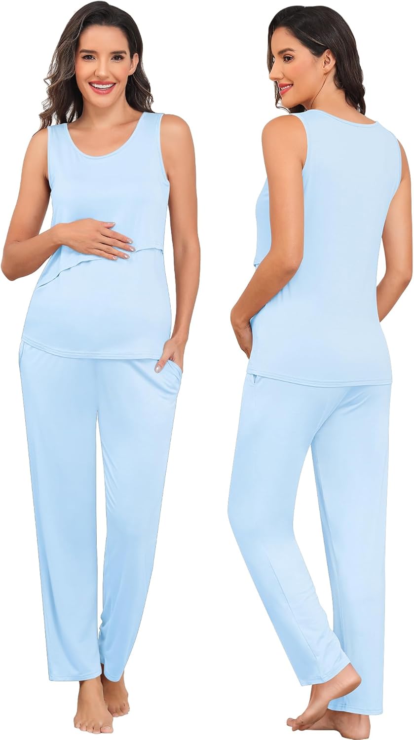 SWOMOG Maternity Nursing Robe Set 3 PCS Postpartum Breastfeeding Pajamas Lounge Hospital Pregnancy Pjs with Robe - Image 5