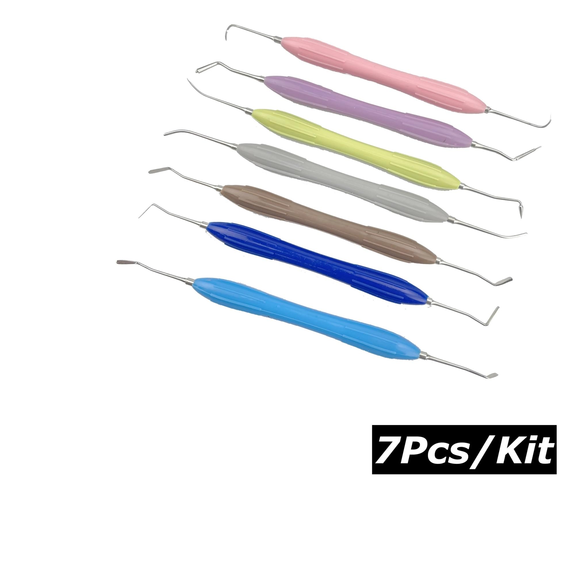 Kit de espátulas for relleno de resina compuesta dental, 7 o 10 piezas, juego de reparación estética, mango antideslizante de silicona con caja de esterilización.(7Pcs-set)