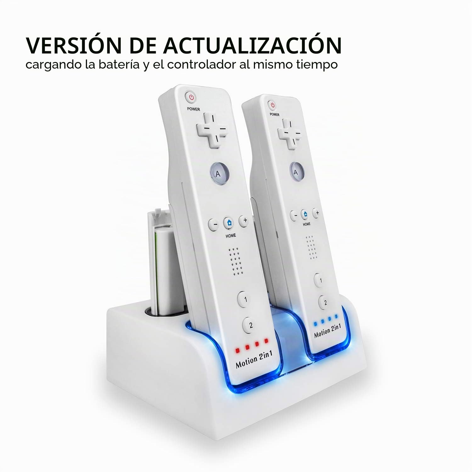 TechKen Wii Controller Charger, Estación de Carga para 2 Mandos de Wii y 2 Akkus Wii Wiimote Charging Station con 4 Baterías de 2800MAH (White)