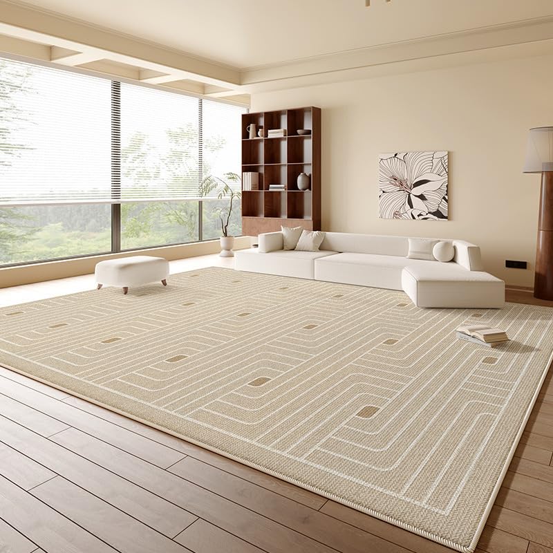 Tapis salon grand 200x290cm beige géométrique et moderne pour chambre