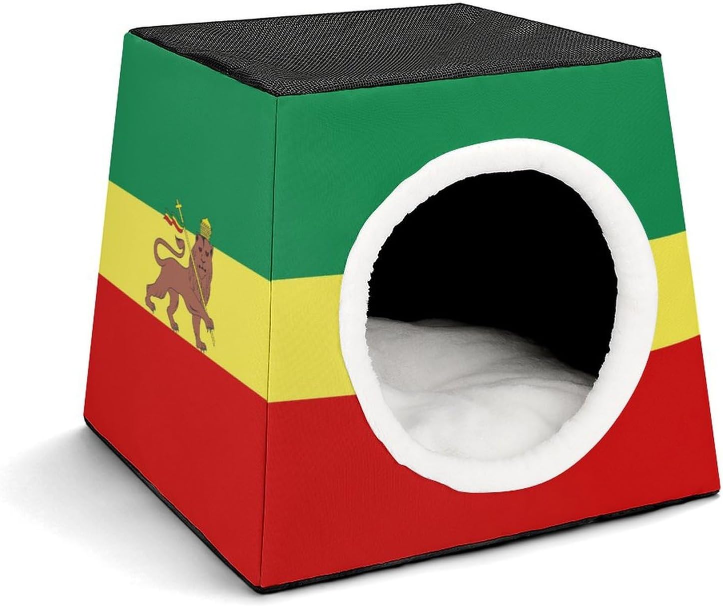 Generic Jamaica Rasta Lion Flag Cat House for Indoor with Spacious Cat Nest, style-41