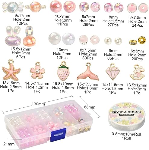 Miniatura 3 de EXCEART Kit de 5 juegos de materiales de cuentas, ropa rosa, kit de artes y manualidades, florero de flores rosas, perlas sueltas redondas, perlas