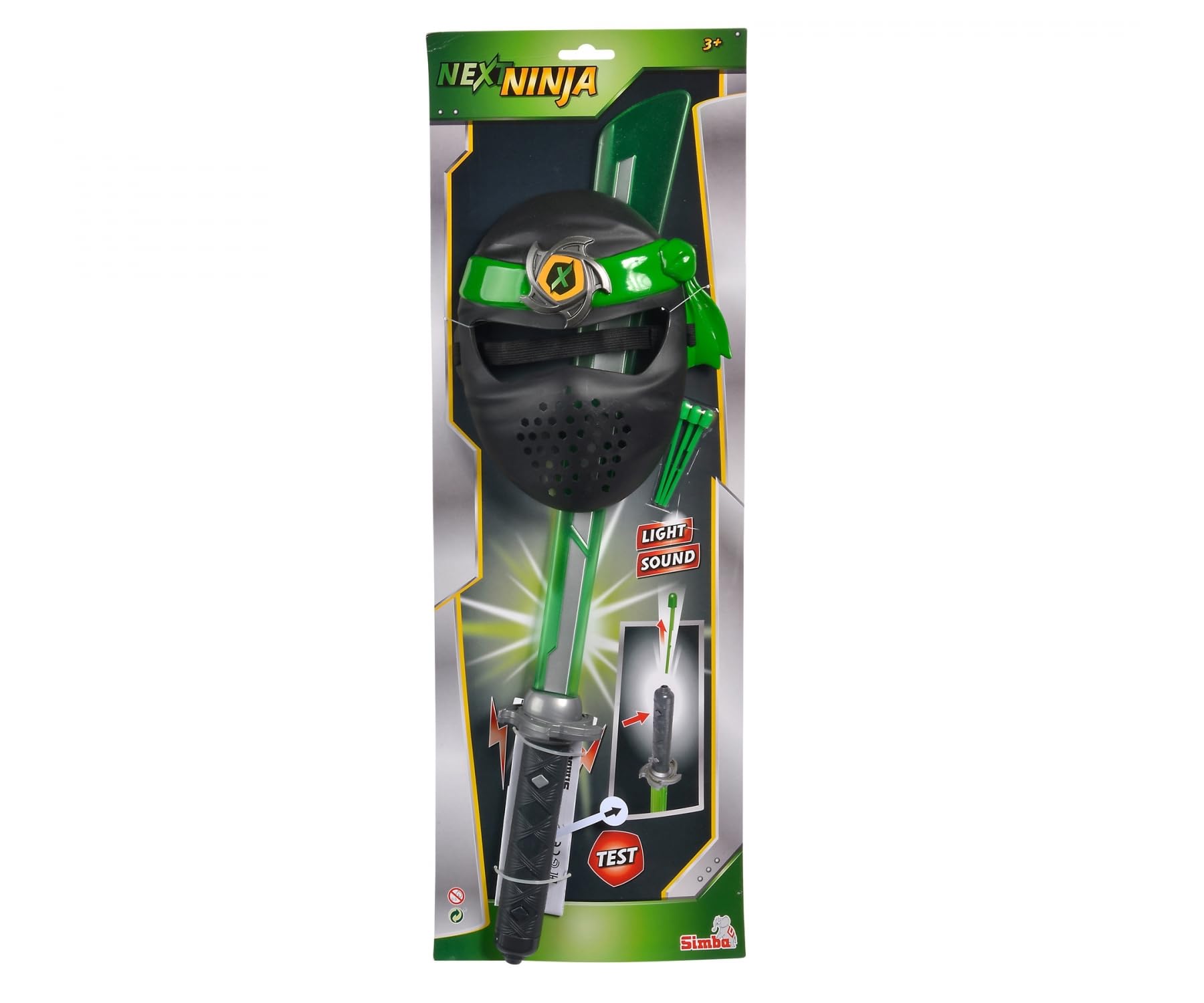 Simba Next Ninja 108042238 - Spada e Maschera con Luce, Suono e Funzione tiro, 60 cm, con Nastro in Tessuto, a Partire dai 3 Anni in su