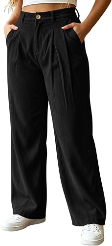 Shiketong Womens High Waisted Corduroy Wide Leg Work Pants,B