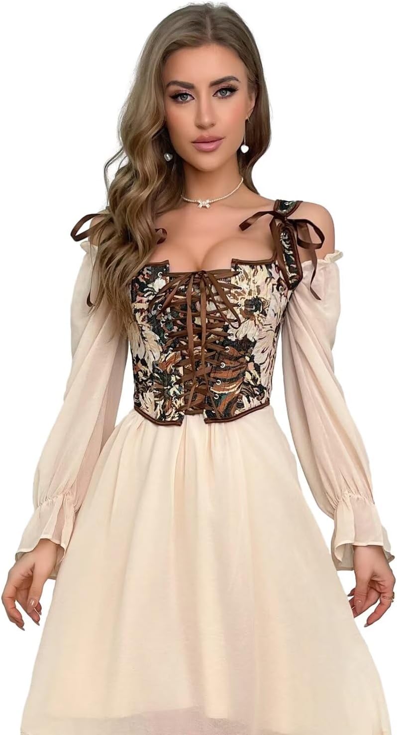 Vintage Renaissance Corset Top for Women Floral Bustier Lace Up Boned Overbust Lingerie Bodyshaper - Image 6