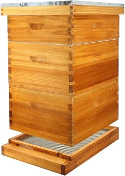 10 Frame Beehive kit with Screened Bottom Board Dipped in Heavy Beeswax Beehive Boxes Starter Kit Includes Beehive Frames and Waxed Foundations 2 Deep Boxes & 1 Medium Box