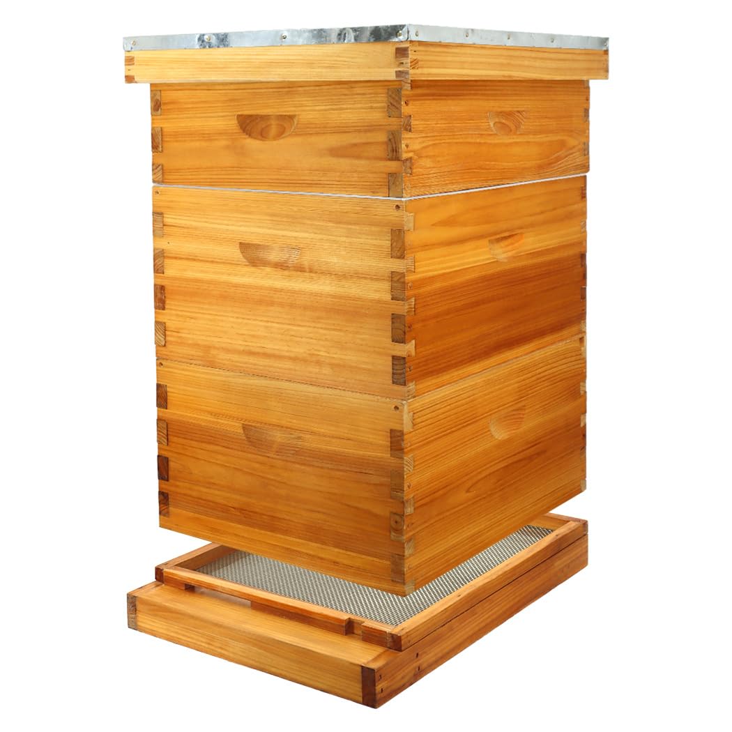 BEEKNOWS 10 Frame Beehive kit with Screened Bottom Board Dipped in Heavy Beeswax Beehive Boxes Starter Kit Includes Beehive Frames and Waxed