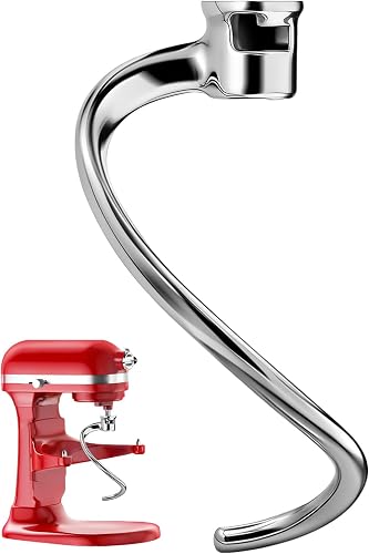 Stainless Steel Spiral Dough Hook for KitchenAid 5Plus & 6 Quart Bowl-Lift Stand Mixer, Dough Hook Replacement for KitchenAid Professional 5 Plus, Pro 600 Series, KV25, KP26, Dishwasher Safe