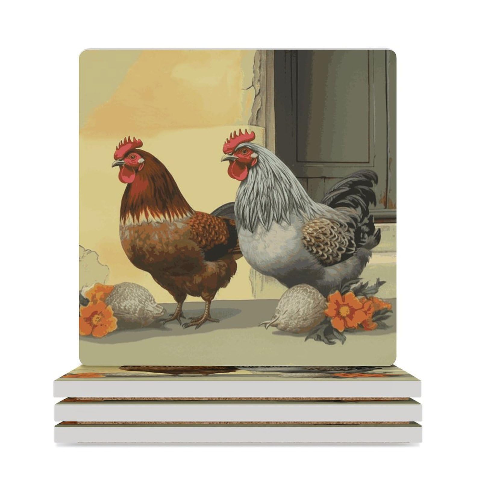 Dessous de verre motif poules italiennes protège table lavable