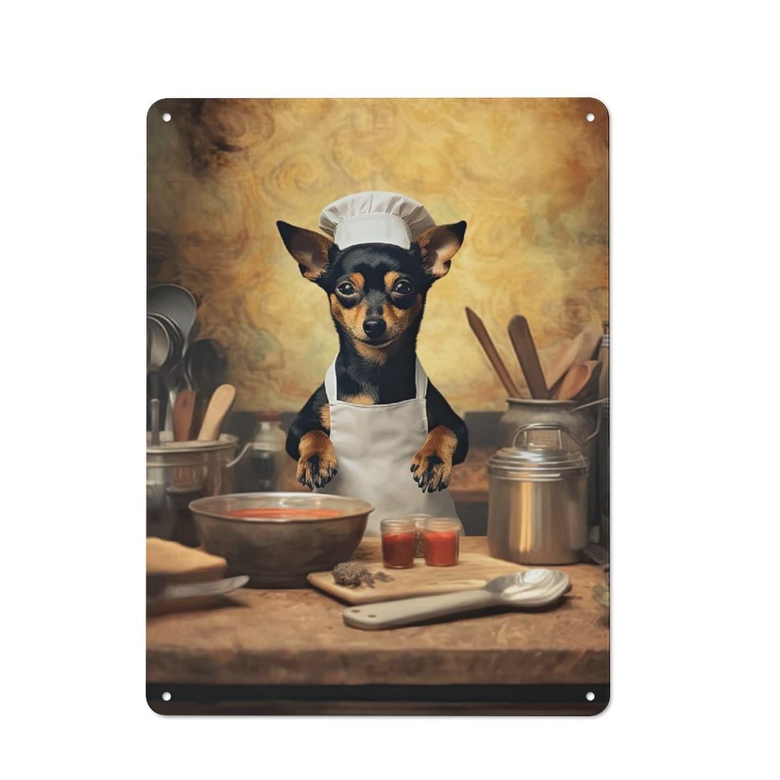 Junmoney Miniature Pinscher Chef For Bar Or Restaurant, Retro Metal Plaque 40X30cm, A Decorative Christmas Gift For Hospitality Decor Collectors