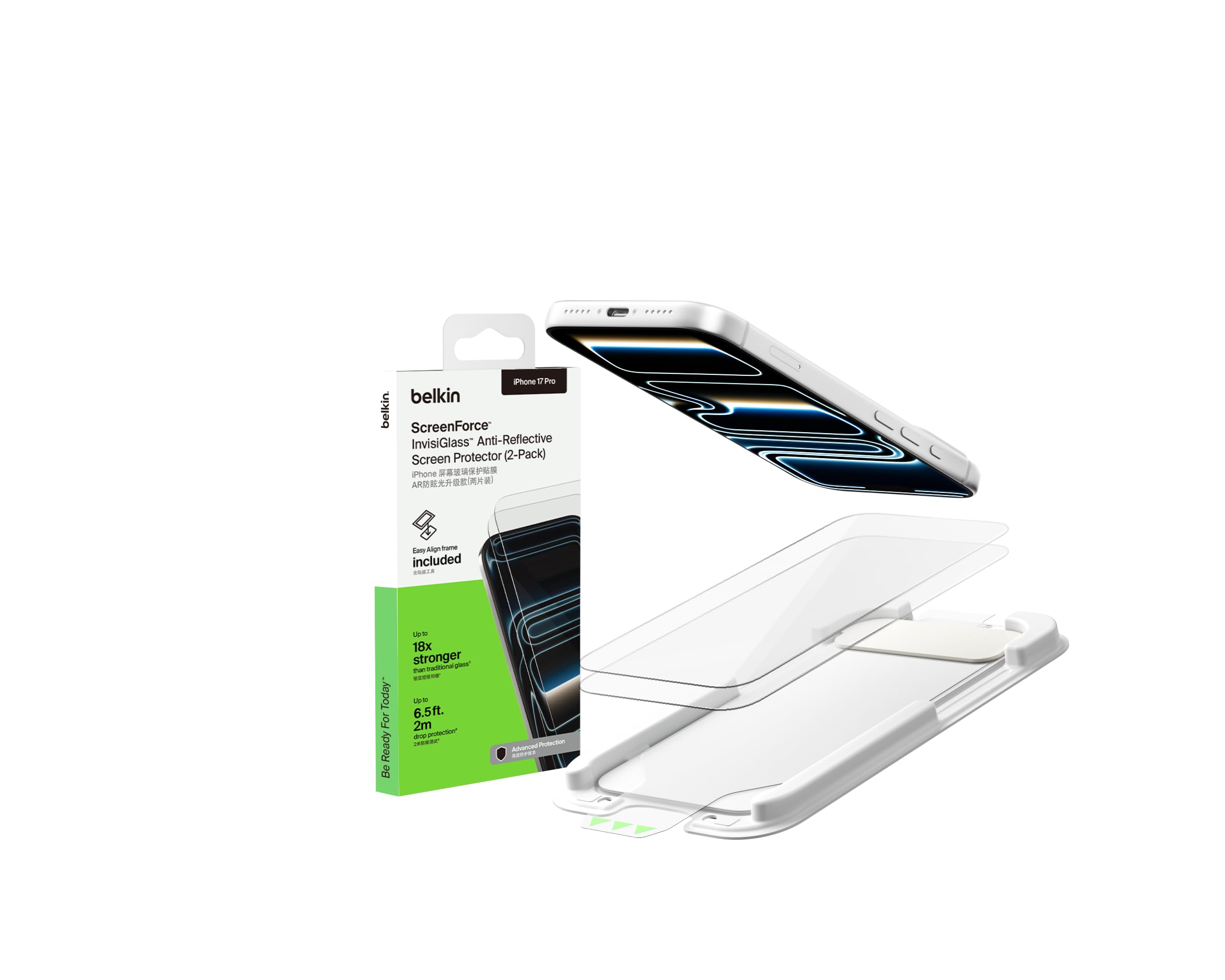 Amazon | Belkin iPhone17/16Pro対応 リサイクルガラス 反射防止 保護