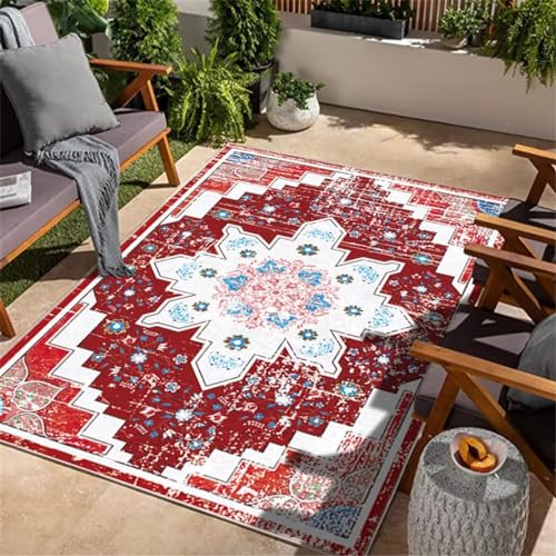 Tapis de salon grand format rouge rétro et facile à nettoyer - 2