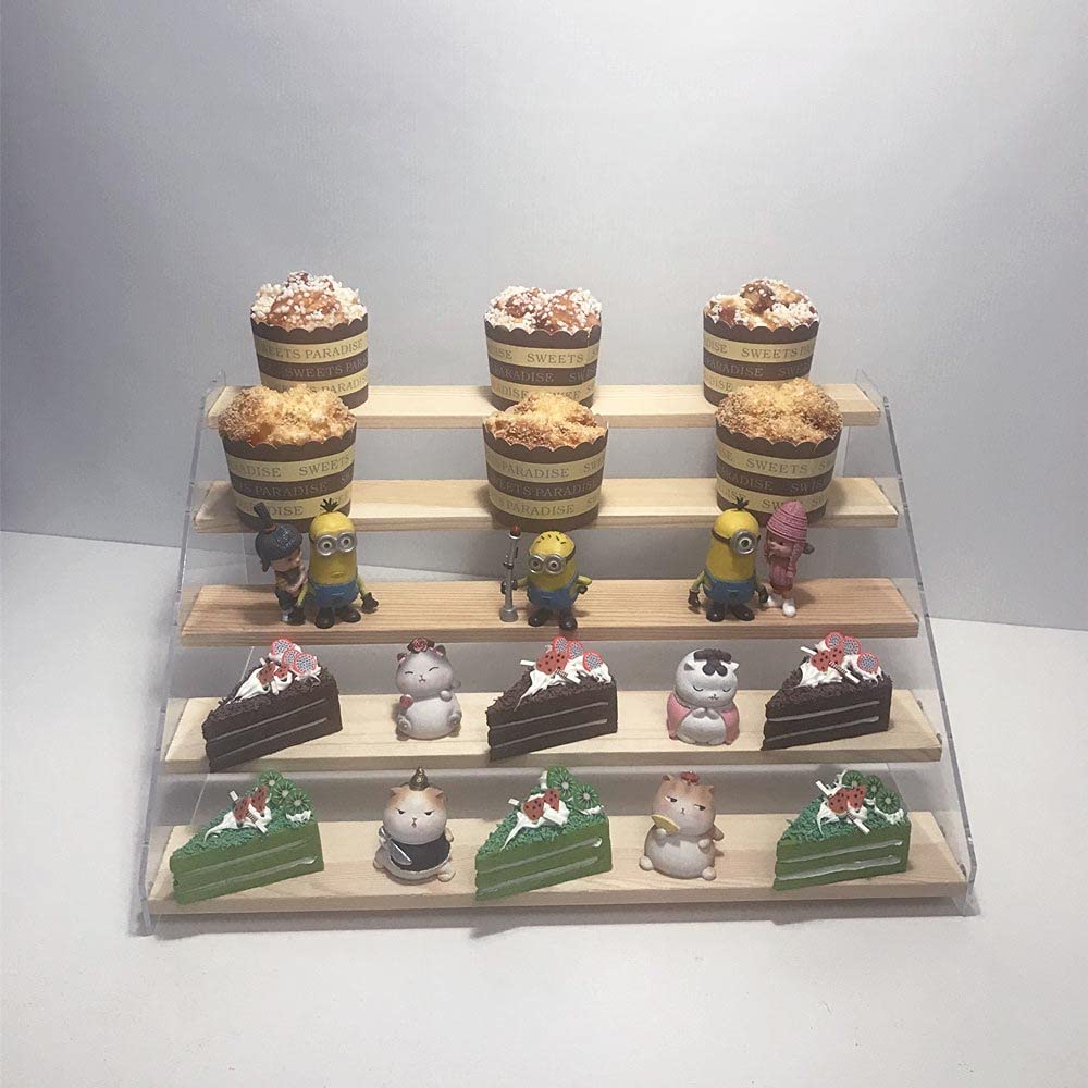 Amagogo Holz-Display-Regal, Schmuck-Display, Riser-Regal, Sammlerstück-Display-Ständer, Schaufenster-Befestigungen Für Schmuck, Cupcake-Dekoration, 4