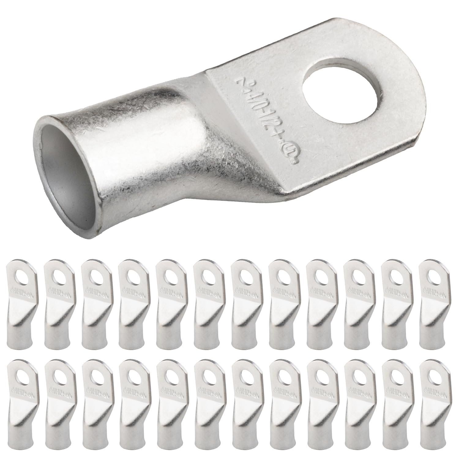 SELTERM 4/0 AWG XL (120 mm²) - 1/2" (M12) ⌀ Hole UL Marine Grade Wire Lugs, Battery Cable Ends, Tinned Copper Eyelets, Tubular Ring Terminal Connectors [B102] - 25 Pack