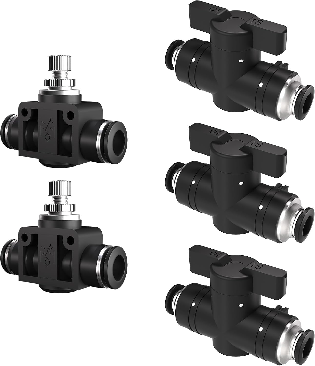 CNZG PNEU 1/4" Push to Connect Pneumatic Air Control Valves - 5PCS Throttle Flow Speed Controllers, Quick Fittings for Air Hoses