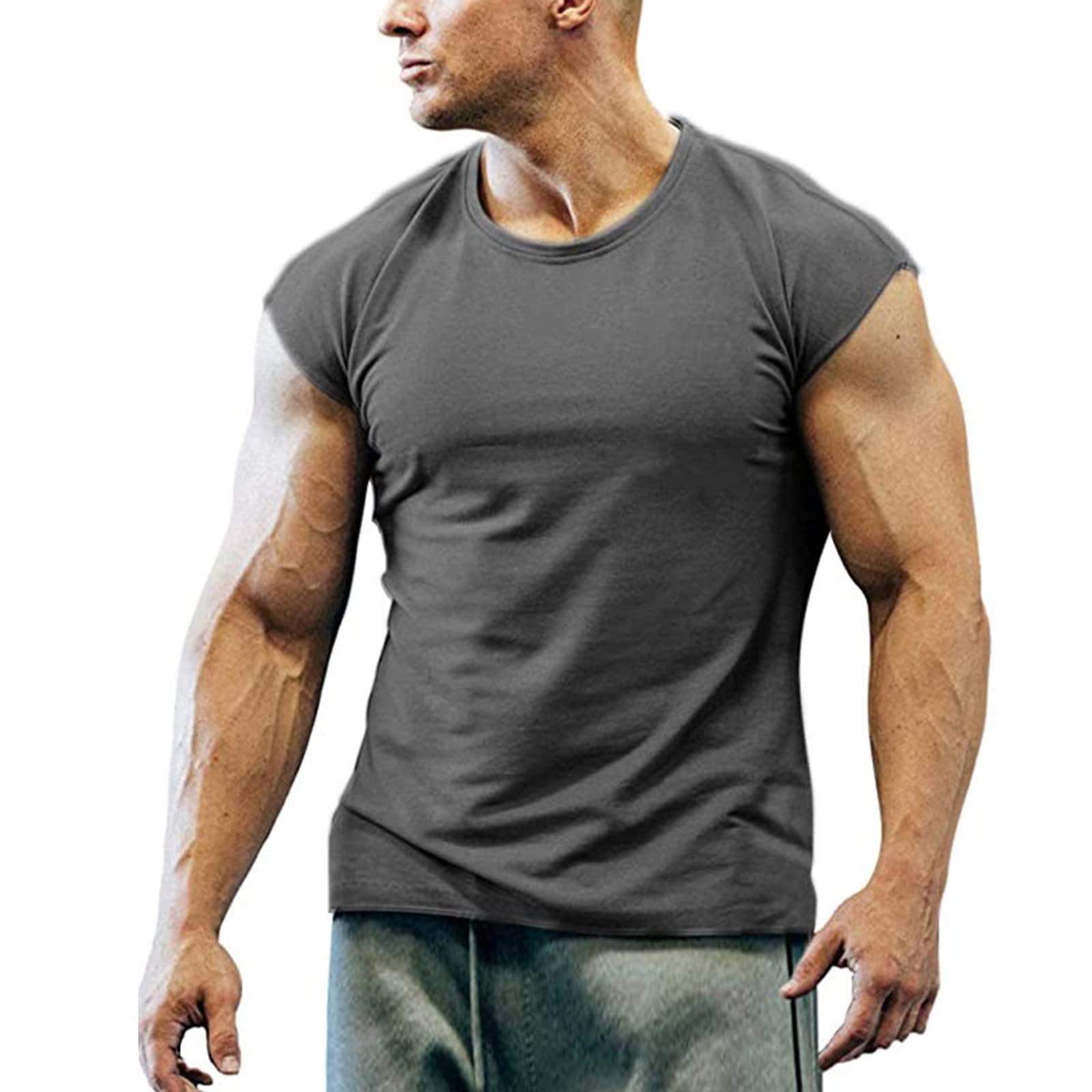 T-shirty bez rękawów z okrągłym dekoltem męskie rozciągliwe ponadwymiarowe szybkoschnące T-shirty oddychające wygodne lekkie