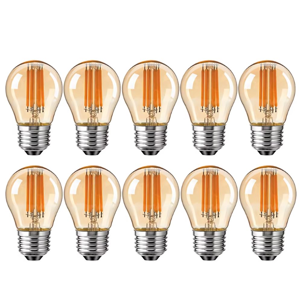10 Piezas Bombilla LED Vintage G45 E27 2700K Regulable Globo Vidrio Ámbar